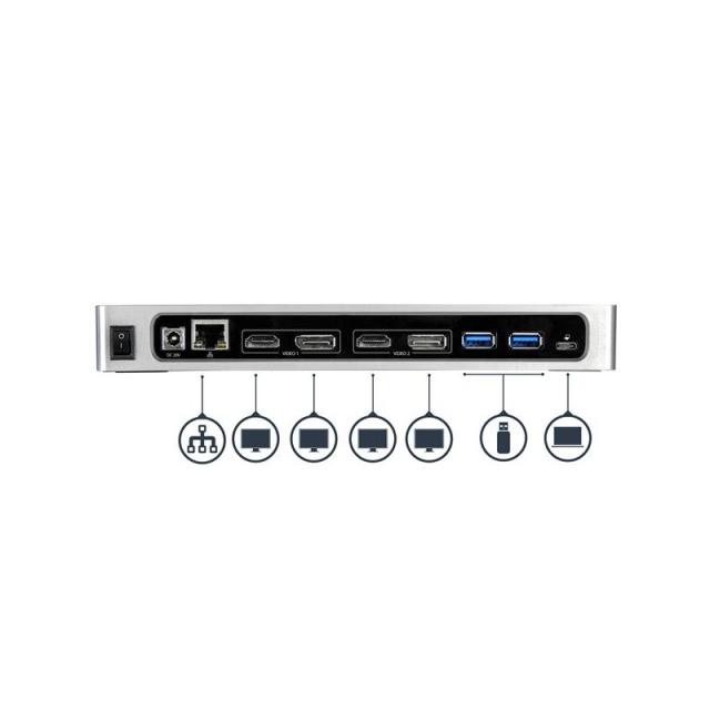 StarTech.com - Dock USB-C y USB-A - Docking Station para 2 Monitores DisplayPort y HDMI de 4K 60Hz - Replicador de Puertos USB 3