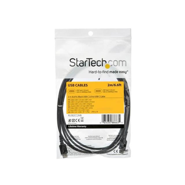StarTech.com - Cable de 2m de Carga USB C - de Carga Rápida y Sincronización USB 2.0 Tipo C a USB C para Portátiles - RUSB2CC2MB