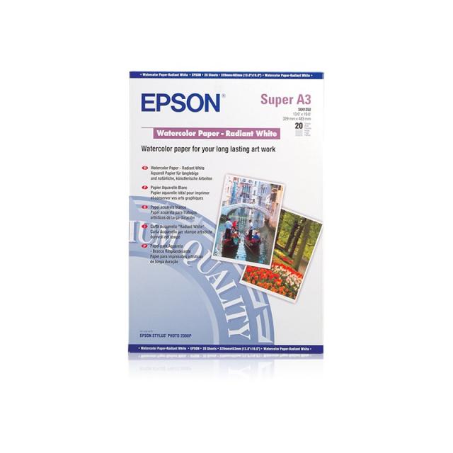 Epson - Papel acuarela blanco, DIN A3+, 190 g/m², 20 hojas