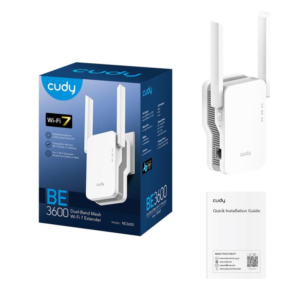 Cudy - RE3600 sistema Wi-Fi Mesh (Wi-Fi en malla) Doble banda (2,4 GHz / 5 GHz) Wi-Fi 7 (802.11be) Blanco 1 Externo