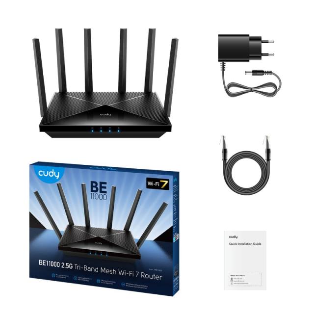 Cudy - WR11000 router inalámbrico 2.5 Gigabit Ethernet Tribanda (2.4 GHz / 5 GHz / 6 GHz) Negro
