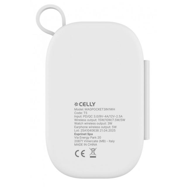 Celly - MAGPOCKET3IN1WH cargador de dispositivo móvil Auriculares, Smartphone, Reloj inteligente Blanco USB Cargador inalámbrico