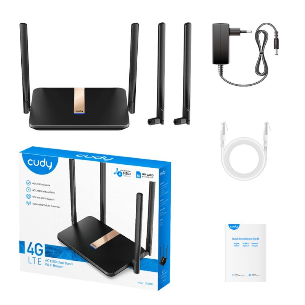 Cudy - LT500D router inalámbrico Ethernet rápido Doble banda (2,4 GHz / 5 GHz) 4G Negro