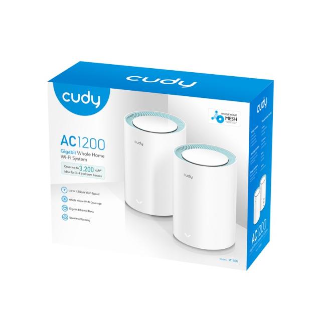 Cudy - M1300 2-PACK sistema Wi-Fi Mesh (Wi-Fi en malla) Doble banda (2,4 GHz / 5 GHz) Wi-Fi 5 (802.11ac) Blanco 1 Interno