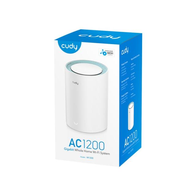 Cudy - M1300 1-PACK sistema Wi-Fi Mesh (Wi-Fi en malla) Doble banda (2,4 GHz / 5 GHz) Wi-Fi 5 (802.11ac) Blanco Interno