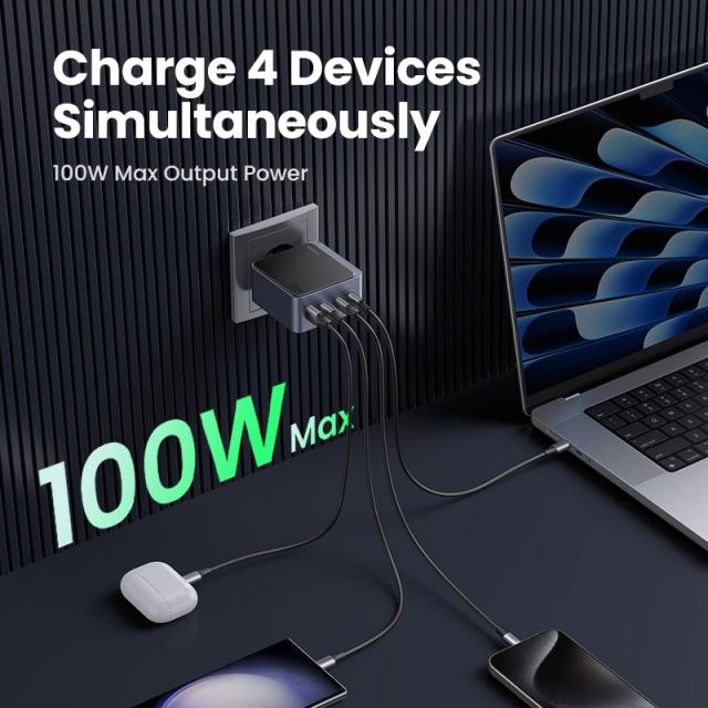 Ugreen - Nexode S 100W 4-Port GaN Fast Charger EU gray Ordenador portátil, Teléfono móvil, Portátil, Batería portátil, Tableta G