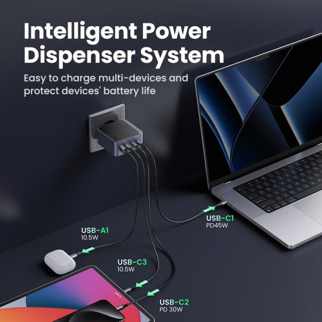 Ugreen - Nexode S 100W 4-Port GaN Fast Charger EU gray Ordenador portátil, Teléfono móvil, Portátil, Batería portátil, Tableta G