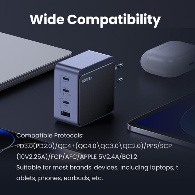Ugreen - Nexode S 100W 4-Port GaN Fast Charger EU gray Ordenador portátil, Teléfono móvil, Portátil, Batería portátil, Tableta G