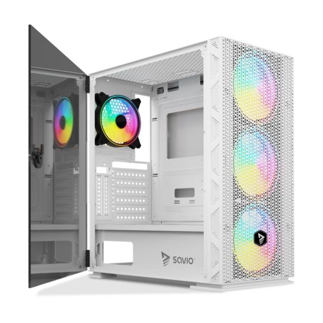 Savio - Raptor White X1 ARGB Glass/Mesh White Computer Case Midi Tower Blanco