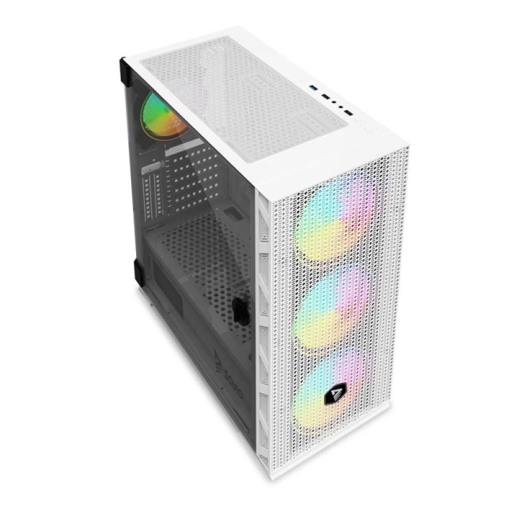 Savio - Raptor White X1 ARGB Glass/Mesh White Computer Case Midi Tower Blanco
