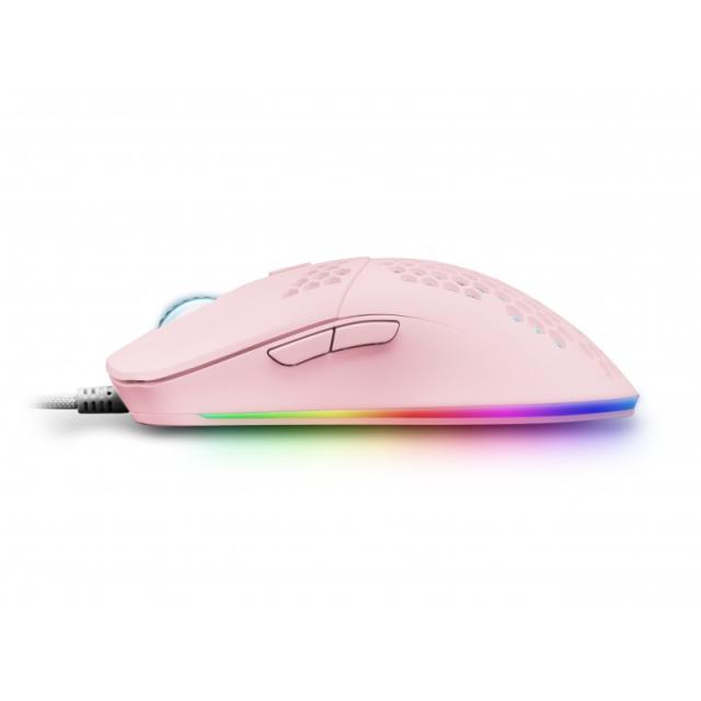 Mars Gaming - MMAX, Ratón Ultraligero 69g, Óptico 12400DPI, Chroma RGB, Soft, Rosa