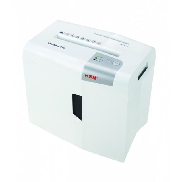 HSM - S10 triturador de papel Corte en tiras 58 dB 22 cm Plata, Blanco