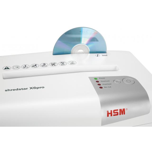 HSM - X6pro triturador de papel Corte en partículas 58 dB 22 cm Plata, Blanco