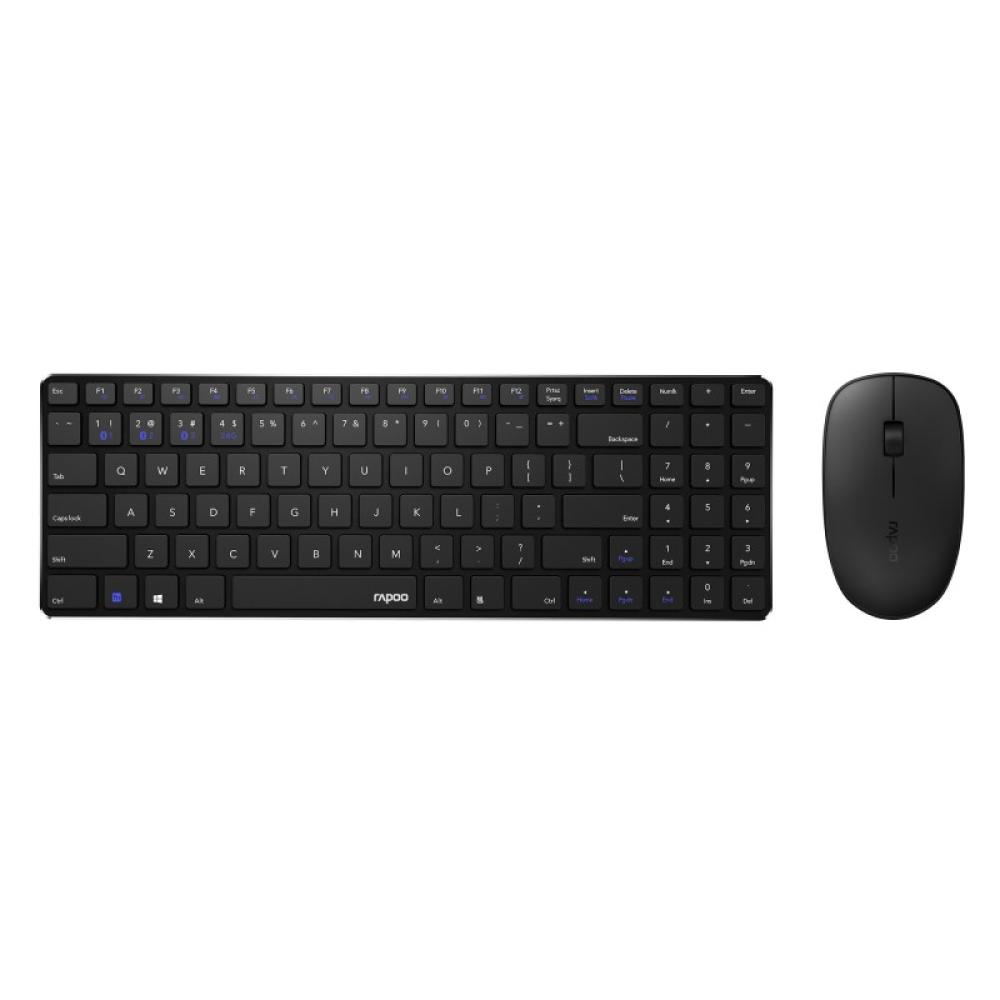 Rapoo - 9300M teclado Ratón incluido Hogar USB + RF Wireless + Bluetooth QWERTY Negro