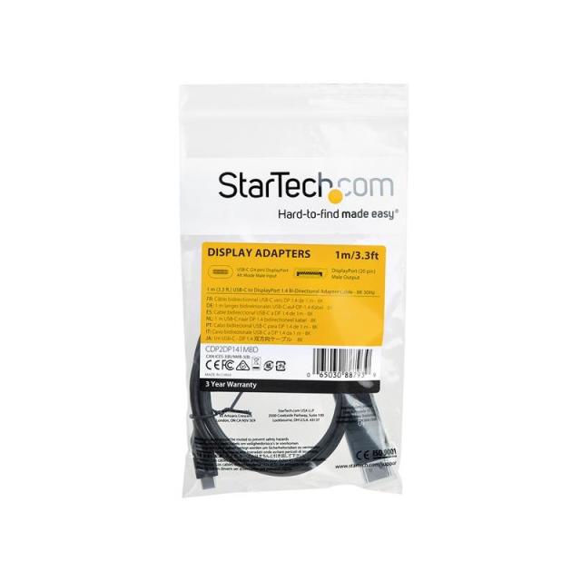StarTech.com - Cable de 1m USB-C a DisplayPort 1.4 - Convertidor Bidireccional Adaptador de Vídeo USB Tipo C - HBR3/HDR/DSC - Ca