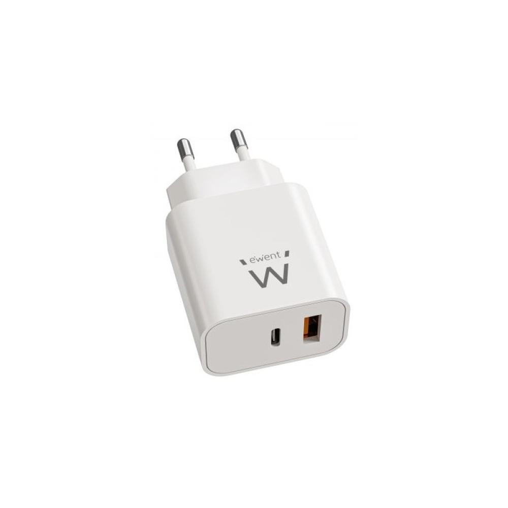 Ewent - Cargador Rápido GaN de 20W USB-C PD y USB-A QC, Diseño Compacto