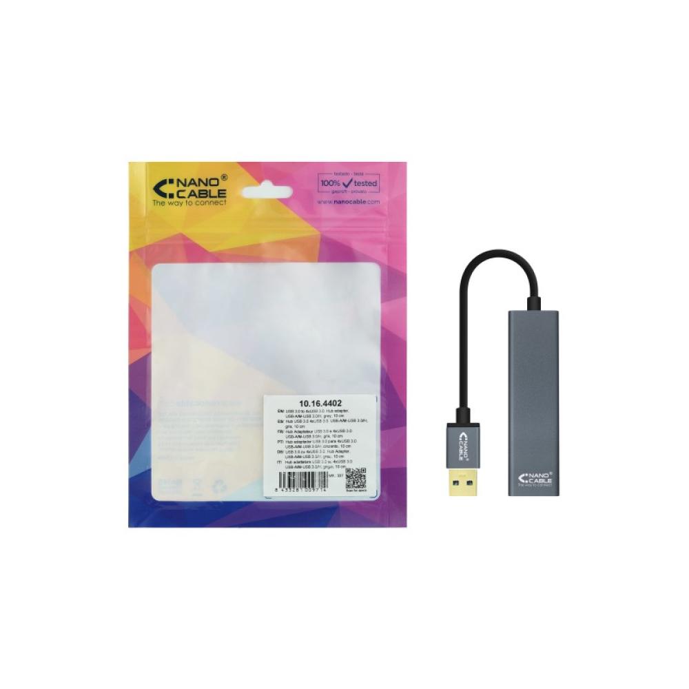 Nanocable - USB 3.0 4xUSB3.0. USB-A/M-USB 3.0/H, Gris, 10 cm