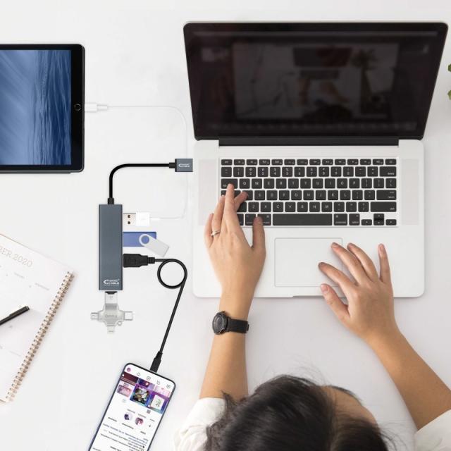 Nanocable - USB 3.0 4xUSB3.0. USB-A/M-USB 3.0/H, Gris, 10 cm