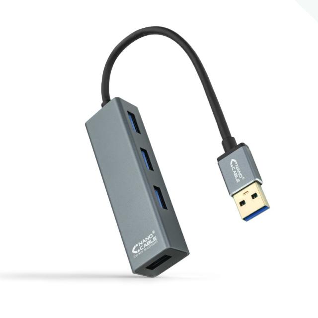 Nanocable - USB 3.0 4xUSB3.0. USB-A/M-USB 3.0/H, Gris, 10 cm