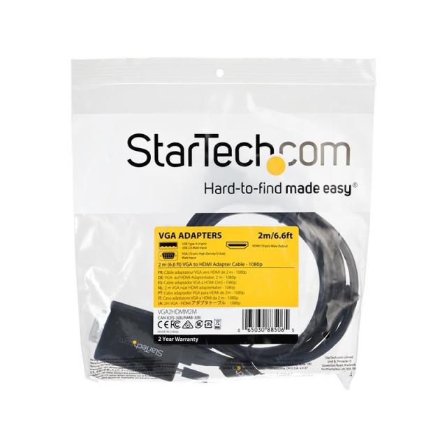 StarTech.com - Cable de 2m Adaptador VGA a HDMI - Alimentado por USB - 1080p