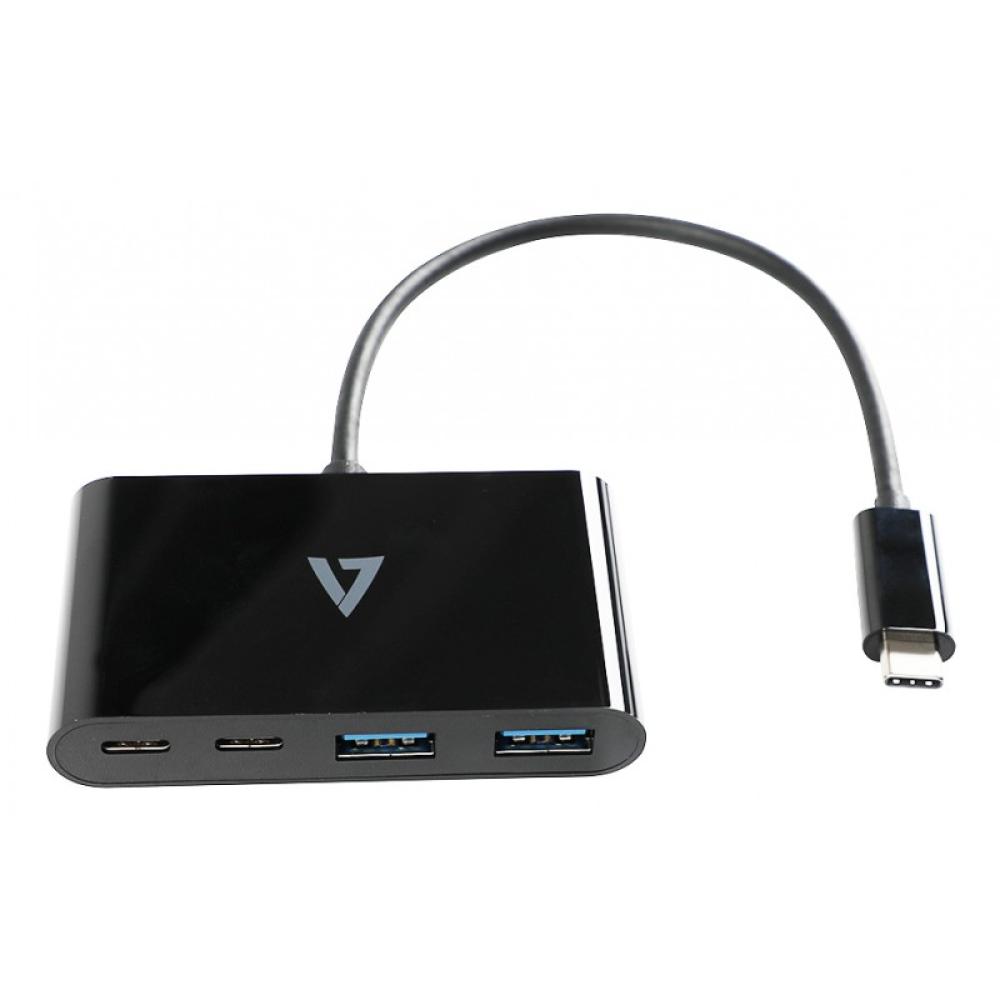 V7 - USB-C macho a 2 x USB A hembra, 2 x USB-C concentrador hembra USB 3.2 Gen1 5 Gbps negro