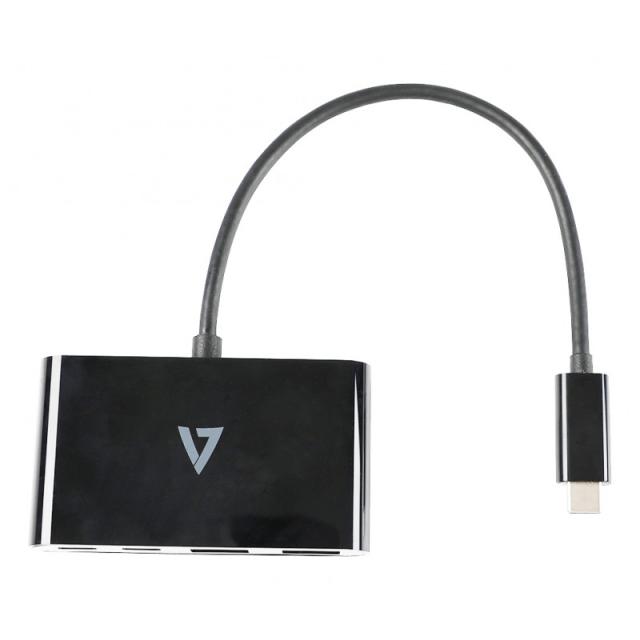 V7 - USB-C macho a 2 x USB A hembra, 2 x USB-C concentrador hembra USB 3.2 Gen1 5 Gbps negro