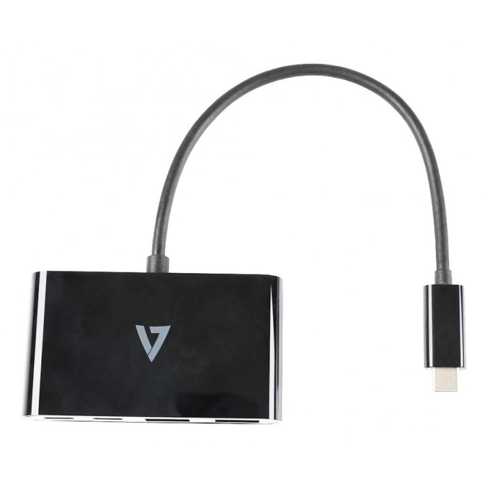 V7 - USB-C macho a 2 x USB A hembra, 2 x USB-C concentrador hembra USB 3.2 Gen1 5 Gbps negro