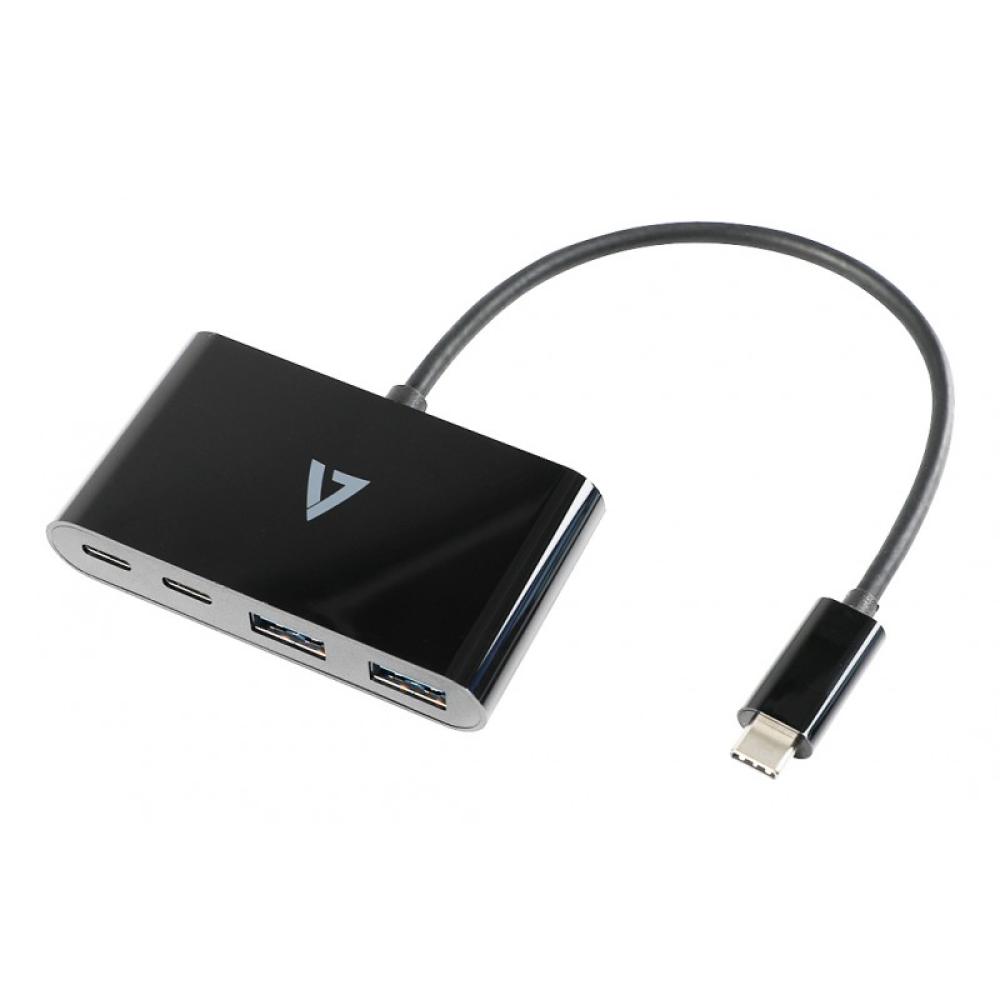 V7 - USB-C macho a 2 x USB A hembra, 2 x USB-C concentrador hembra USB 3.2 Gen1 5 Gbps negro