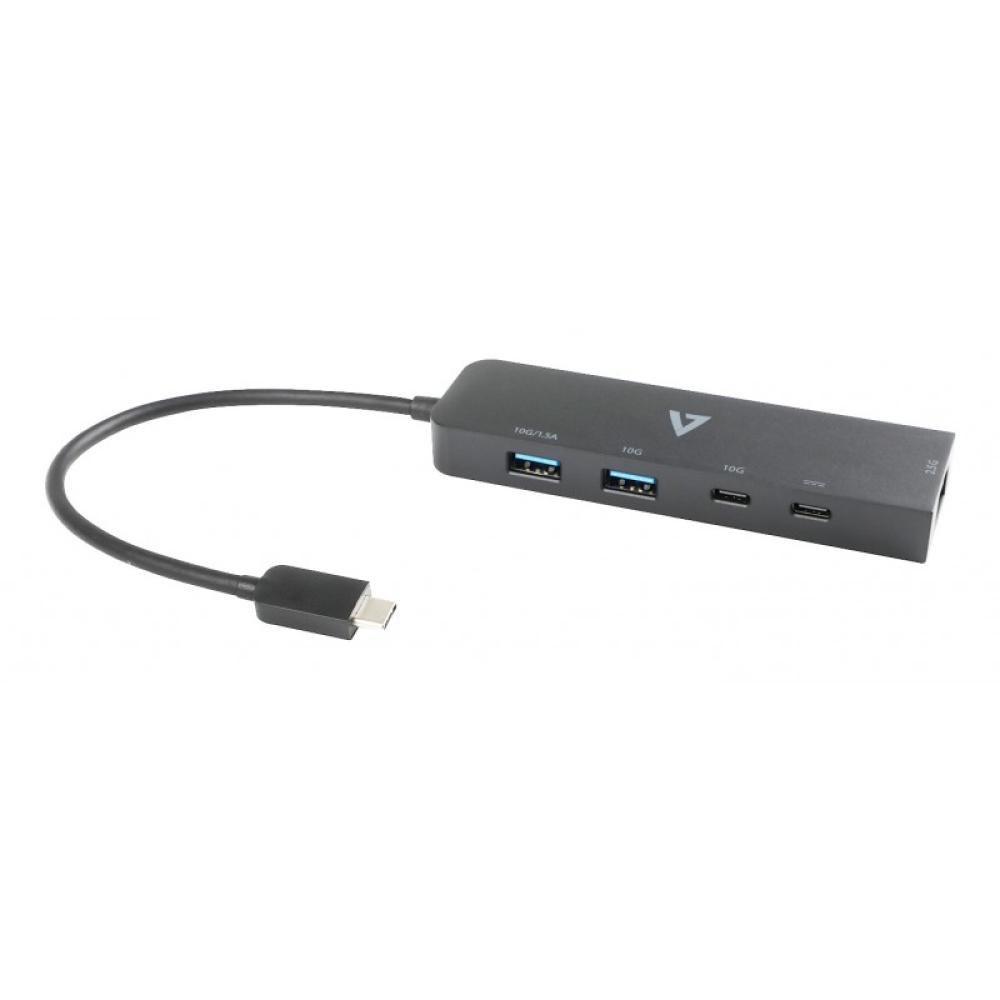 V7 - Adaptador Ethernet 2.5 G USB-C macho a USB A hembra x 2, USB-C hembra x1, RJ45 hembra x1 negro