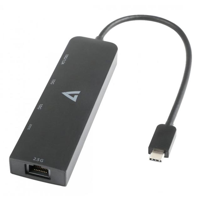 V7 - Adaptador Ethernet 2.5 G USB-C macho a USB A hembra x 2, USB-C hembra x1, RJ45 hembra x1 negro