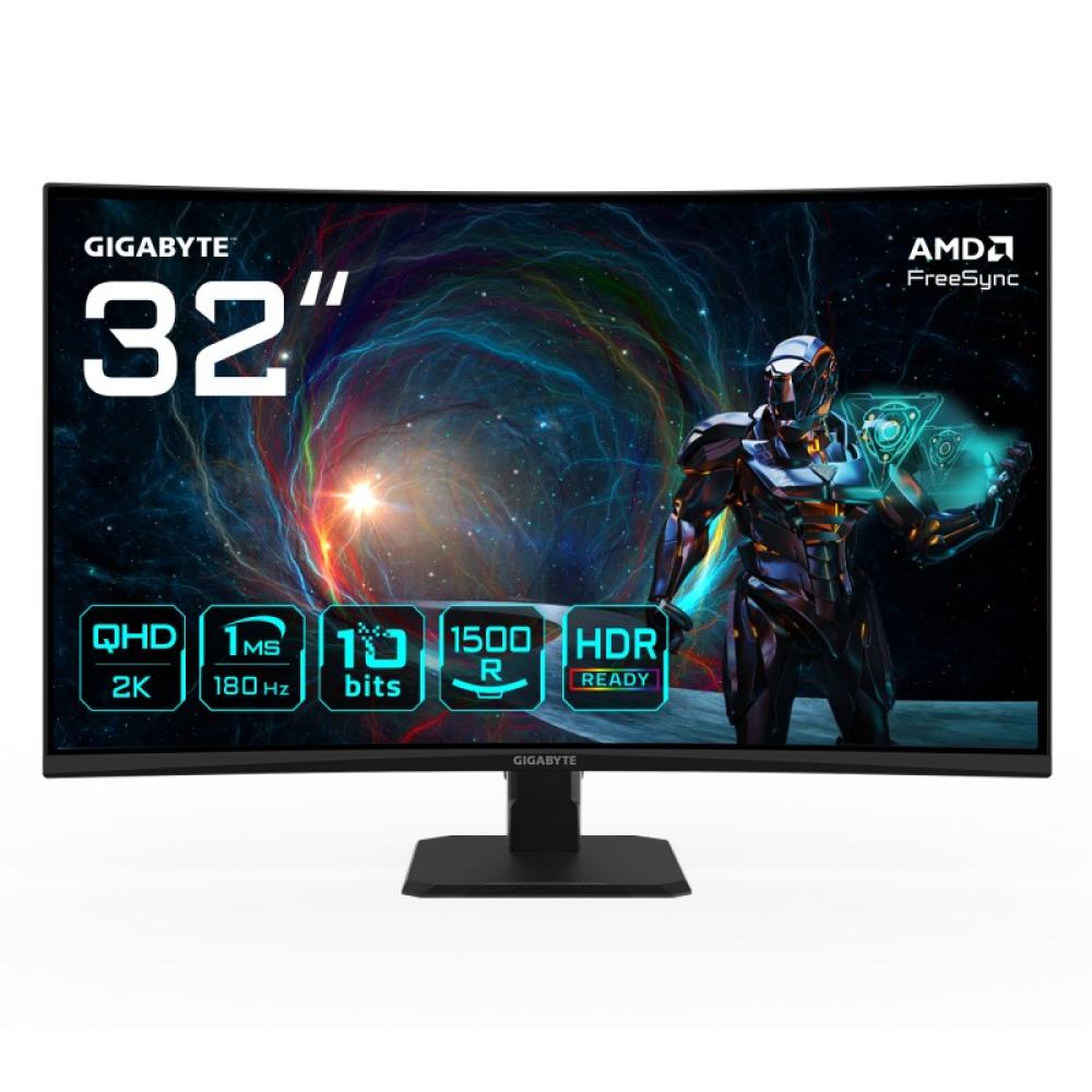GIGABYTE - GS32QCA 31.5" Monitor Curvo para Gaming QHD - 2560 x 1440, 180Hz, 1ms, 250 cd/m², FreeSync, HDR Ready, HDMI 2.0, Disp