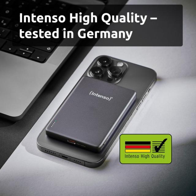 Intenso - Batería Externa Magnética MW5000 5000 mAh – Compatible con MagSafe, Carga Inalámbrica 15W, USB-C PD 20W, Delgada y Com
