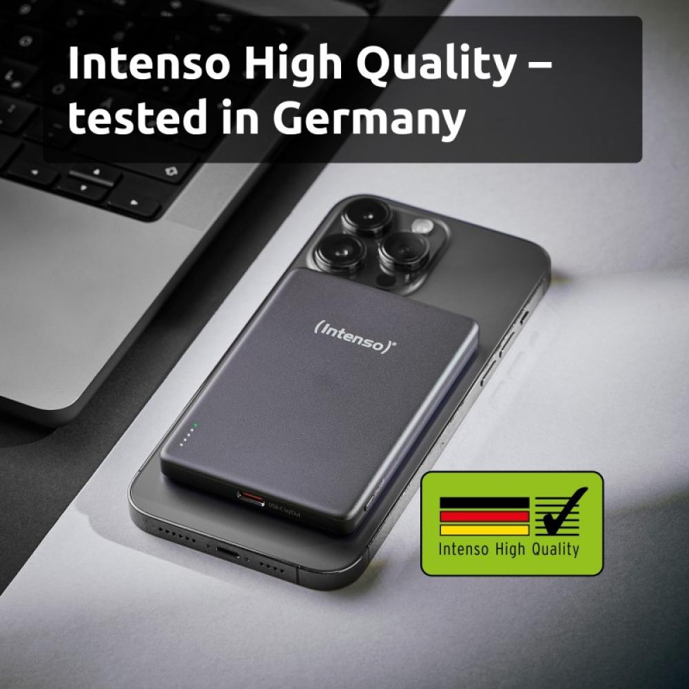 Intenso - Batería Externa Magnética MW5000 5000 mAh – Compatible con MagSafe, Carga Inalámbrica 15W, USB-C PD 20W, Delgada y Com