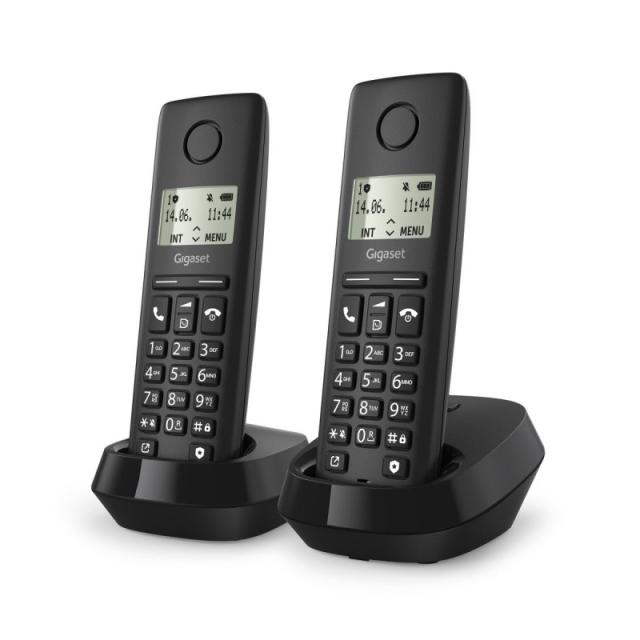 Gigaset - BASIC 100 DUO Teléfono DECT/analógico Identificador de llamadas Negro