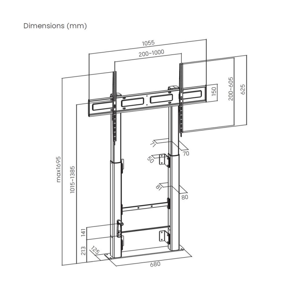 AISENS - Soporte Suelo Con Manivela y Fijacion a Pared, TV 120kg de 60"-100", Negro