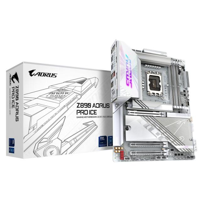 GIGABYTE - Placa base Z890 AORUS PRO ICE - Compatible con CPUs Intel Core Ultra (Serie 2), VRM de 16+1+2 fases, hasta 9500MHz DD