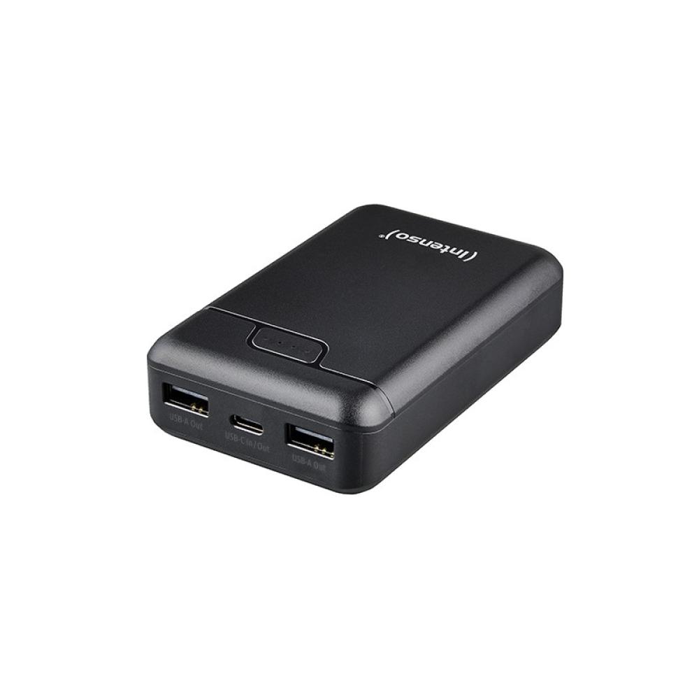 Intenso - B10000 – Power bank de 10.000 mAh, batería externa portátil, USB-C y 2× USB-A, indicador LED, probada en Alemania, neg