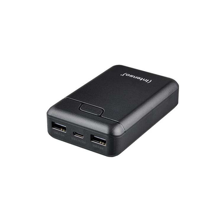 Intenso - B10000 – Power bank de 10.000 mAh, batería externa portátil, USB-C y 2× USB-A, indicador LED, probada en Alemania, neg