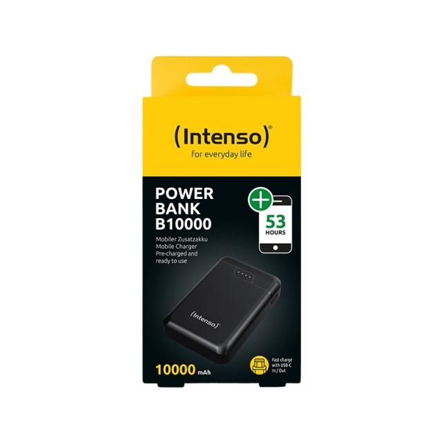 Intenso - B10000 – Power bank de 10.000 mAh, batería externa portátil, USB-C y 2× USB-A, indicador LED, probada en Alemania, neg