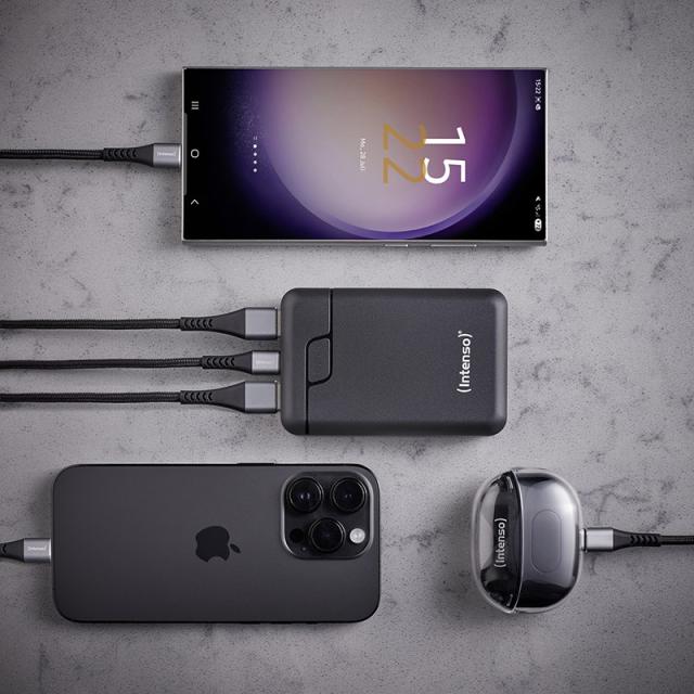 Intenso - B10000 – Power bank de 10.000 mAh, batería externa portátil, USB-C y 2× USB-A, indicador LED, probada en Alemania, neg
