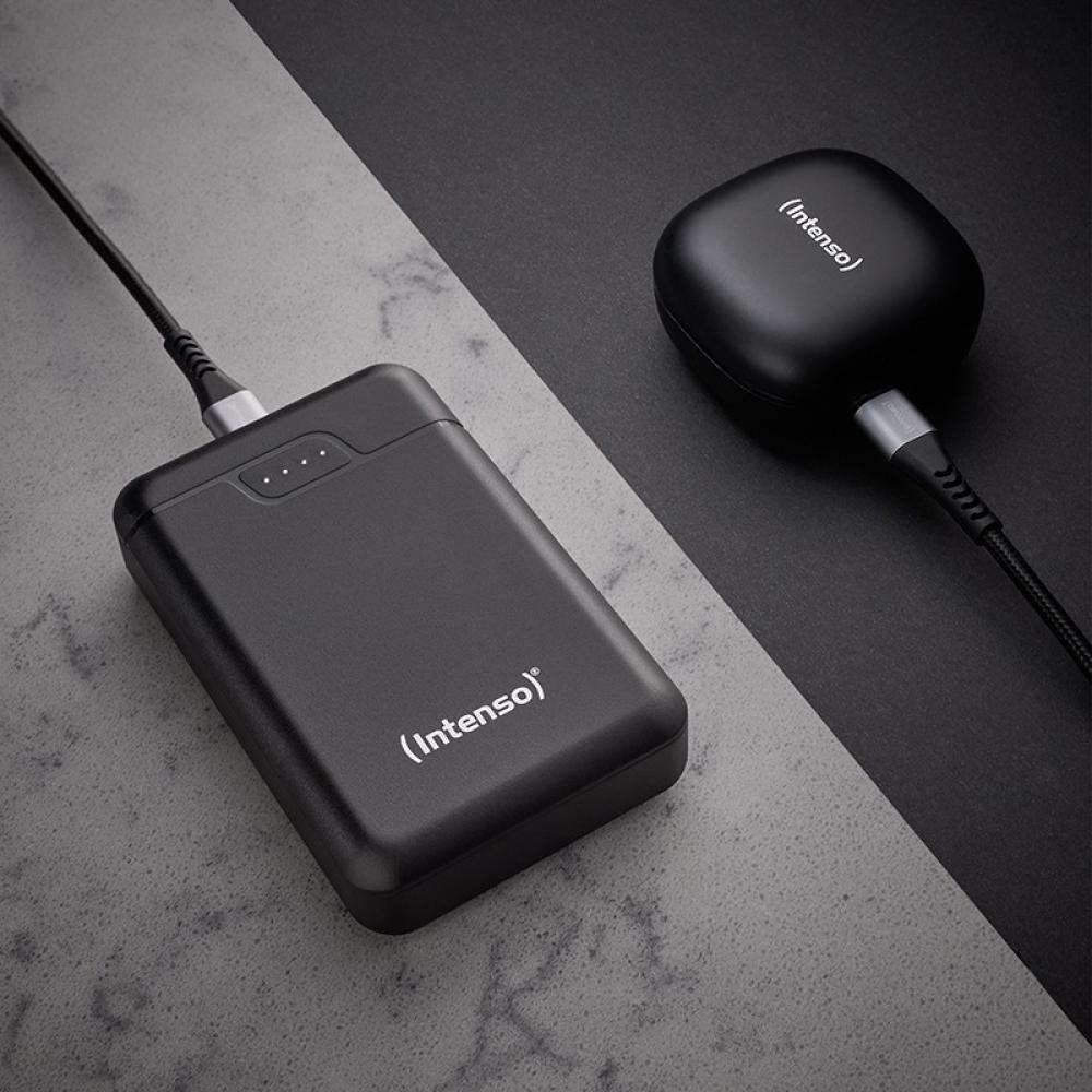 Intenso - B10000 – Power bank de 10.000 mAh, batería externa portátil, USB-C y 2× USB-A, indicador LED, probada en Alemania, neg