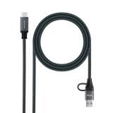 Nanocable - Cable USB 3.2 Gen2x2 20Gbps 5A/100W, USB-C+USB-A/M a USB-C/M, Gris/Negro, 1.5m