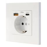 Nanocable - Base de enchufe de pared tipo schuko con 1xUSB-A QC 3.0 + 1xUSB-C PD - Max. 3.4A, Blanco
