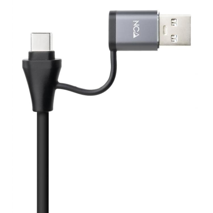 Nanocable - Conversor USB-C+USB-A/M 3.0 a Ethernet, Aluminio, Gris, 15 cm