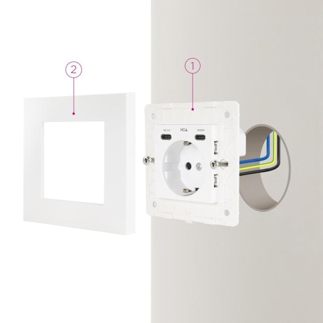 Nanocable - Base de enchufe de pared tipo schuko con 2 USB-C PD - Max. 3.4A, Blanco