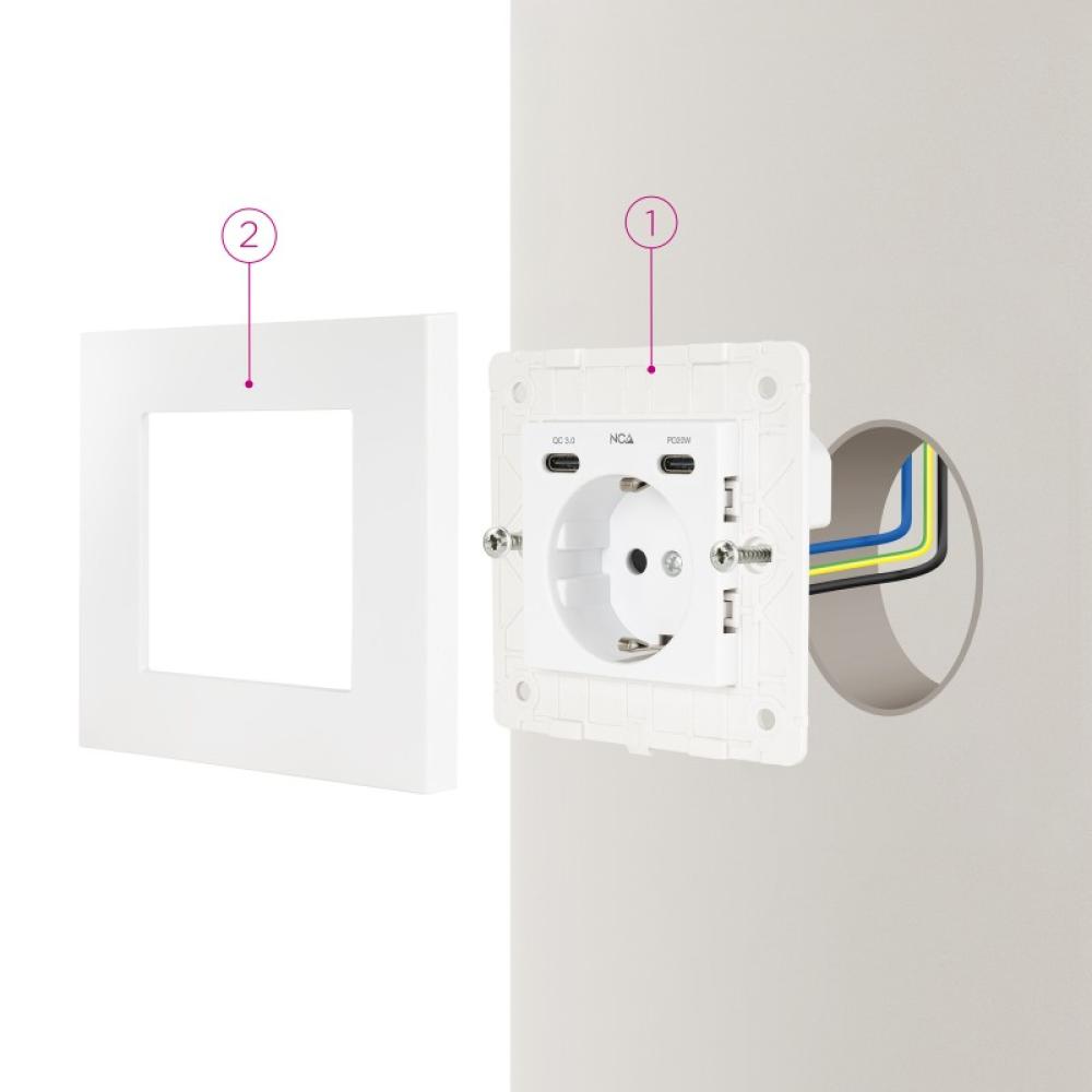 Nanocable - Base de enchufe de pared tipo schuko con 2 USB-C PD - Max. 3.4A, Blanco
