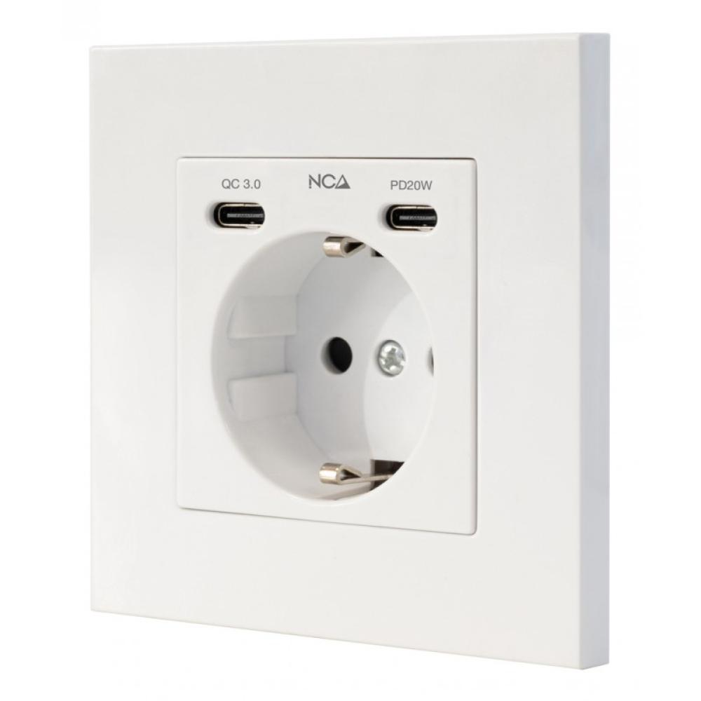 Nanocable - Base de enchufe de pared tipo schuko con 2 USB-C PD - Max. 3.4A, Blanco