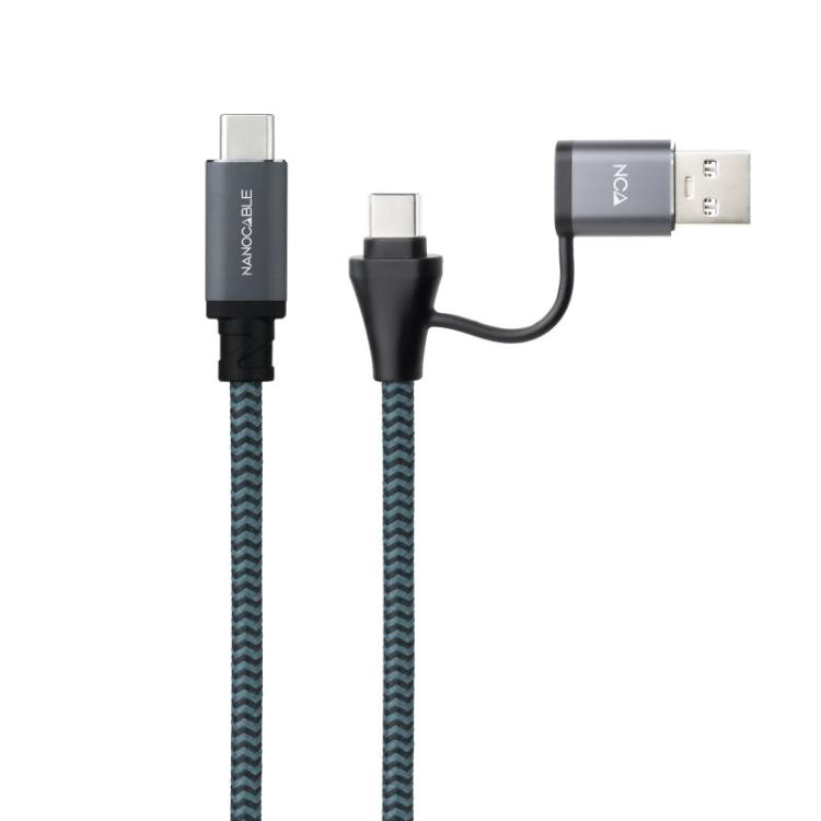 Nanocable - Cable USB 3.2 Gen2x2 20Gbps 5A/100W, USB-C+USB-A/M a USB-C/M, Gris/Negro, 2m