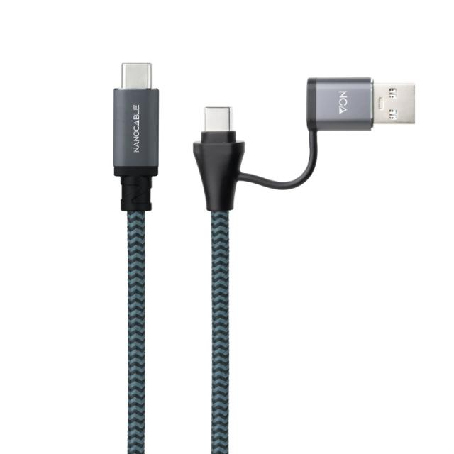 Nanocable - Cable USB 3.2 Gen2x2 20Gbps 5A/100W, USB-C+USB-A/M a USB-C/M, Gris/Negro, 3m