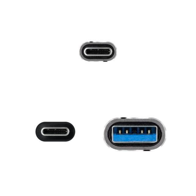 Nanocable - Cable USB 3.2 Gen2x2 20Gbps 5A/100W, USB-C+USB-A/M a USB-C/M, Gris/Negro, 3m